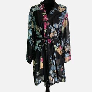 Helena Quinn Sheer Dark Floral Robe Women’s One Size Lightweight Lounge Cover-Up